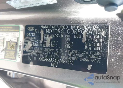 2013 Kia Sportage Lx z USA, uszkodzony, nr VIN KNDPB3A24D7487341